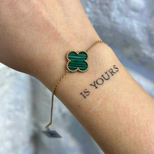 دستبند طلا زنانه تک گل ونکلیف سبز