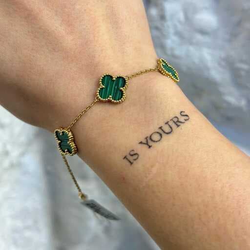 دستبند طلا زنانه سه گل سبز ونکلیف